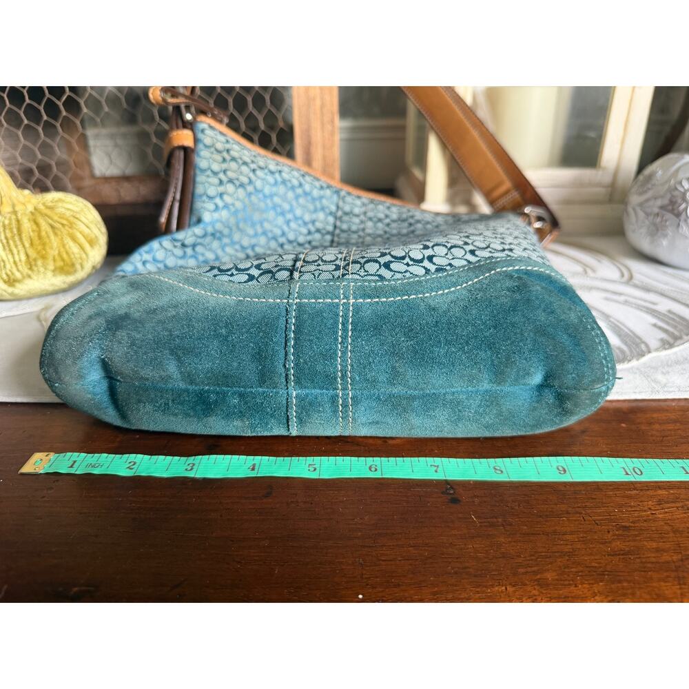 Vintage Y2K 2007 Coach Teal Signature Canvas Suede Hobo Shoulder Bag - Picture 4 of 7